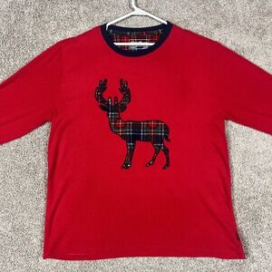 Eddie Bauer Sleepwear Shirt Mens XL Fleece Long Sleeve Christmas Plaid Moose Red